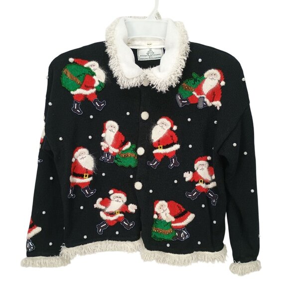 Philip &‎ Jane Gordon Santa Sweater Large Black With Removable Collar & Shoulder - Picture 1 of 9